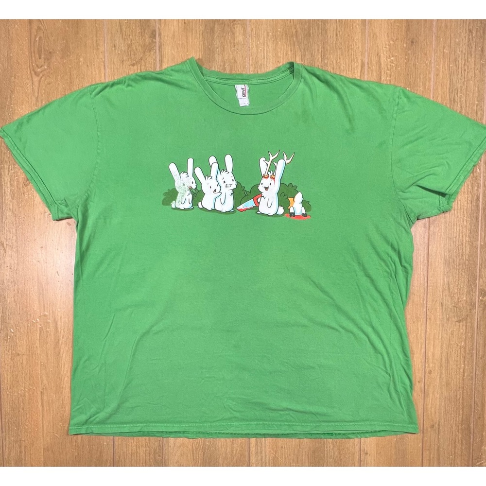 Anvil Green Graphic Tee Funny‎ Bunny Jackalope Antlers Short Sleeve Shirt XXL